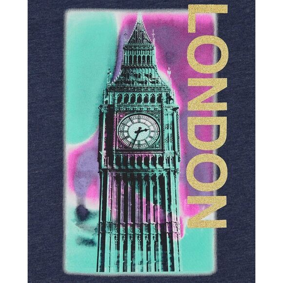 Girls London Big Ben Turquoise Gold Glitter Long Sleeve Shirt Size S 5/6 - Picture 2 of 5
